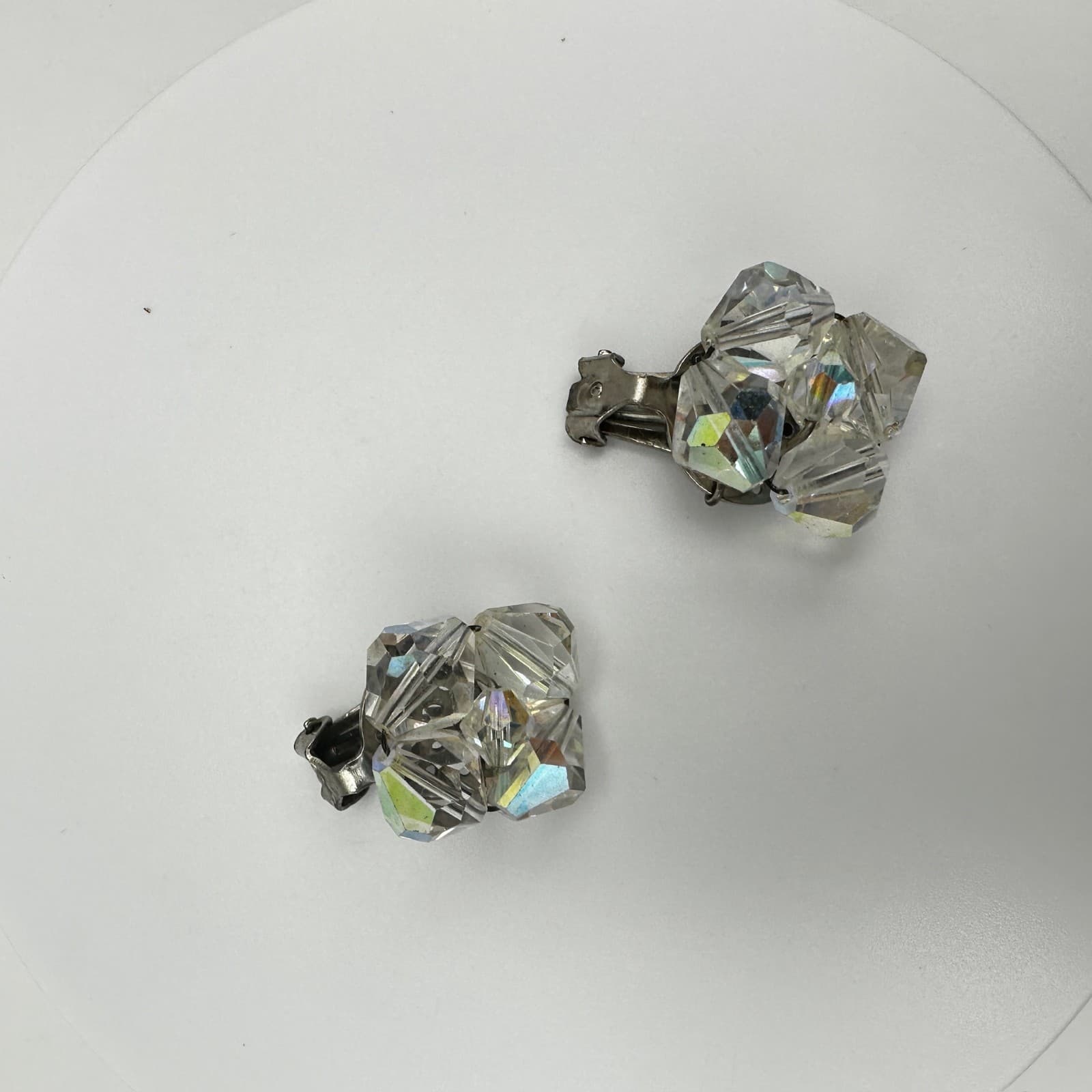 Vintage 50s 60s Aurora Borealis Glass Earrings Iridescent Boho Women's Jewelry - Thumbnail 5