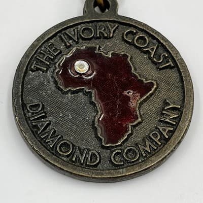 Vintage Ivory Coast Diamond Company Keychain Africa Map Rhinestone Gem Customer - Thumbnail 2