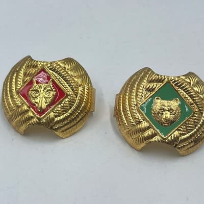 Vintage Boy Scouts Cub Scout Neckerchief Slides Lot Wolf Red Bear Green Enamel - Image 1