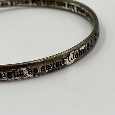 VTG John 3:17 Scripture Bangle Bracelet Silver Tone Religious Christian 7.75" - Thumbnail 3