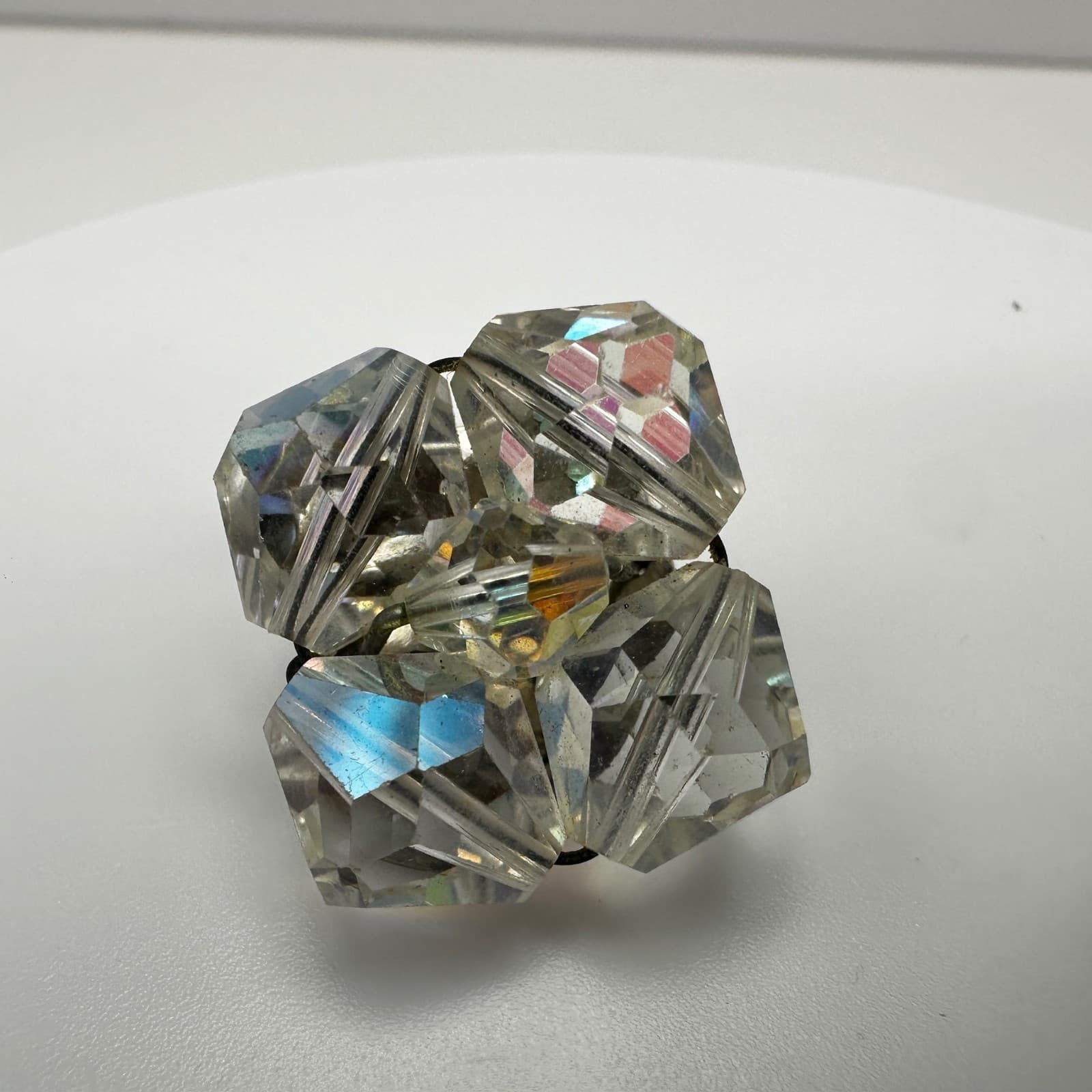 Vintage 50s 60s Aurora Borealis Glass Earrings Iridescent Boho Women's Jewelry - Thumbnail 4