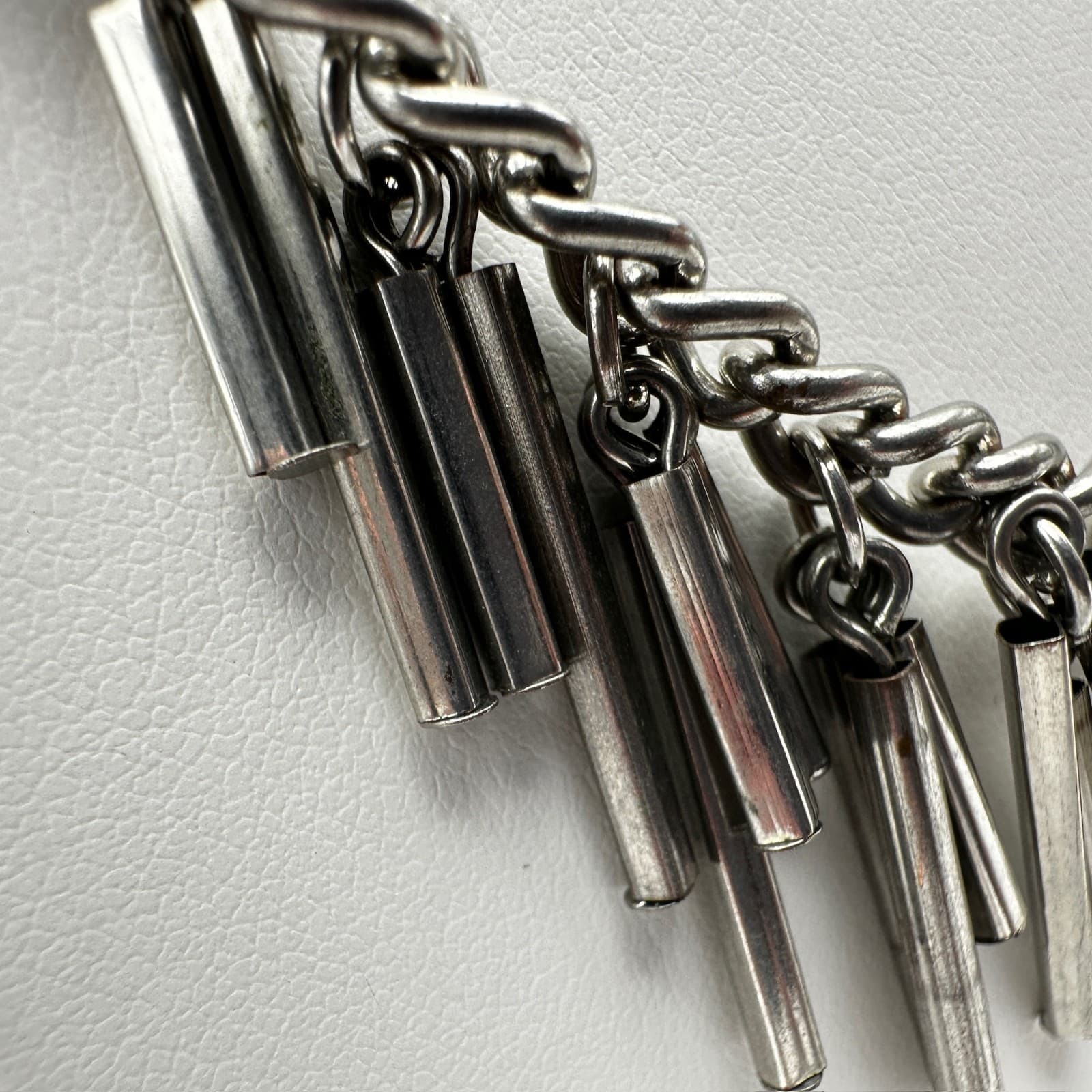 Vintage 90s Multi Layer Silver Tone Chain Necklace Industrial Bar Fringe Jewelry - Thumbnail 10