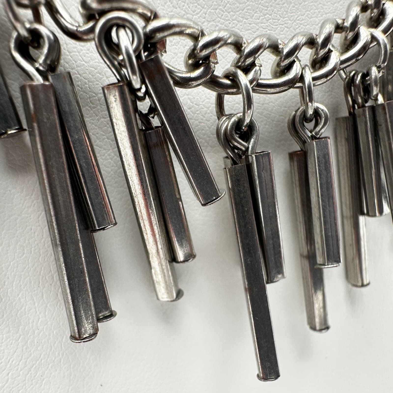 Vintage 90s Multi Layer Silver Tone Chain Necklace Industrial Bar Fringe Jewelry - Thumbnail 11