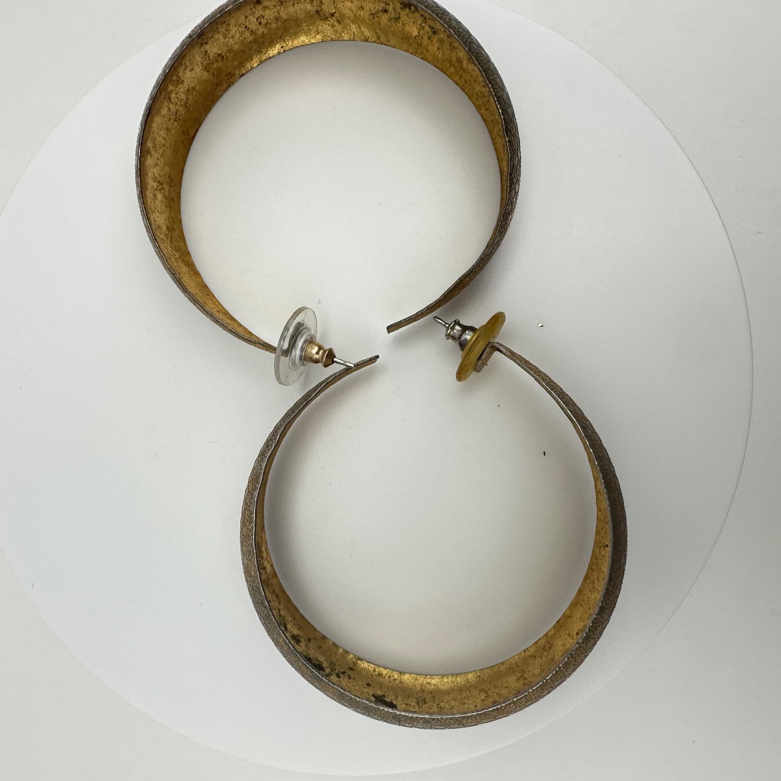 Vintage 80s Gold Tone Textured Hoop Earrings Statement Boho Women's Jewelry - Thumbnail 11