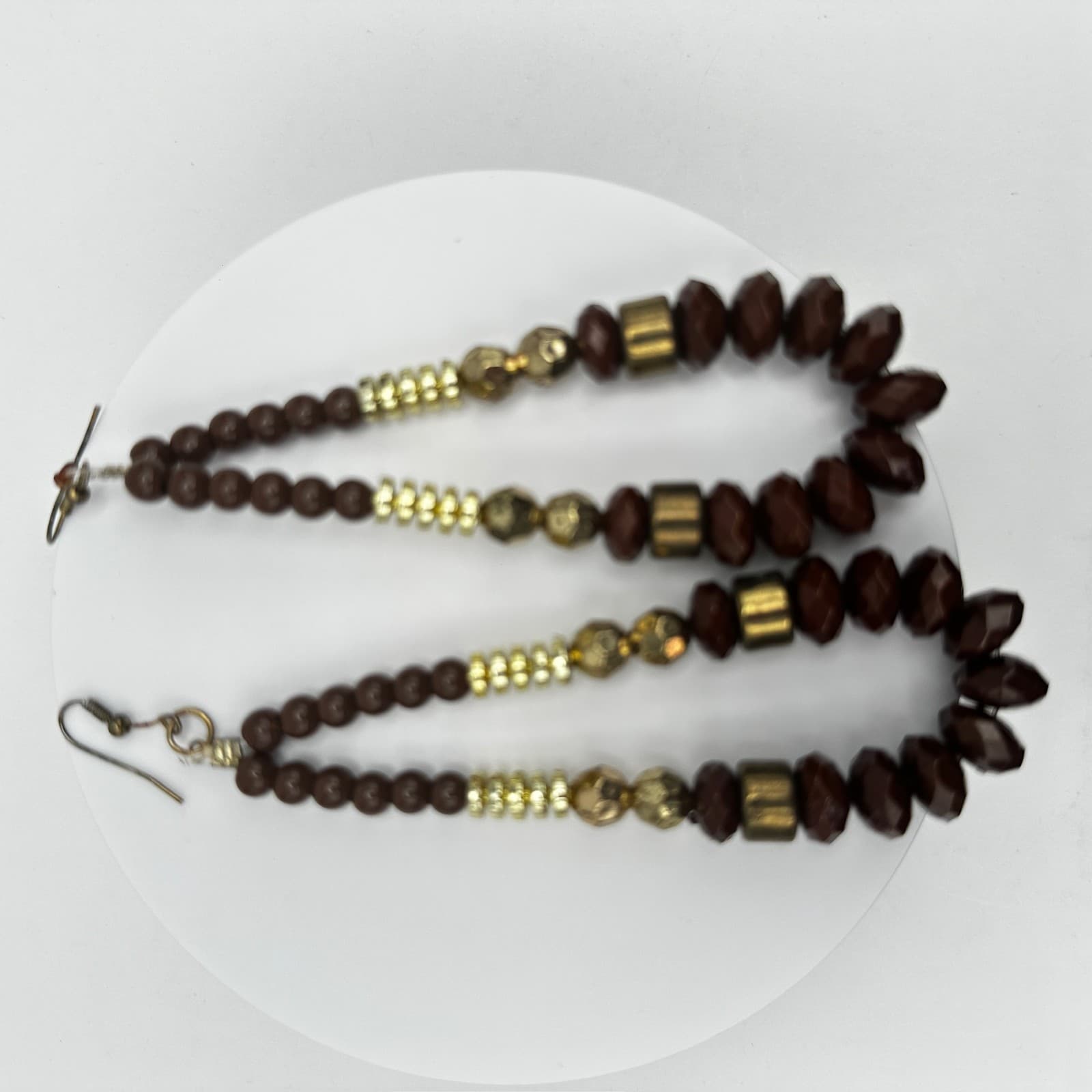 Vintage 90s Boho Brown Beaded Statement Dangle Earrings Gold Tone Large Fashion - Thumbnail 9