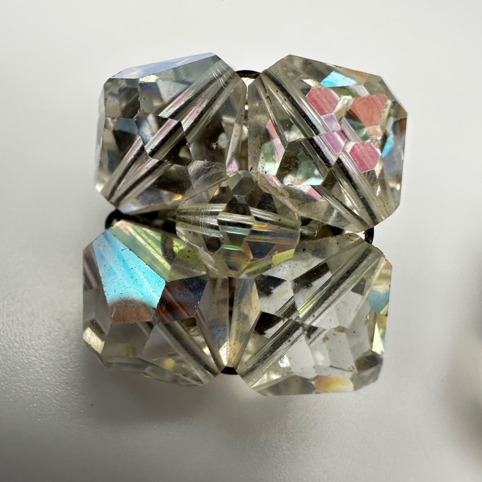 Vintage 50s 60s Aurora Borealis Glass Earrings Iridescent Boho Women's Jewelry - Thumbnail 9