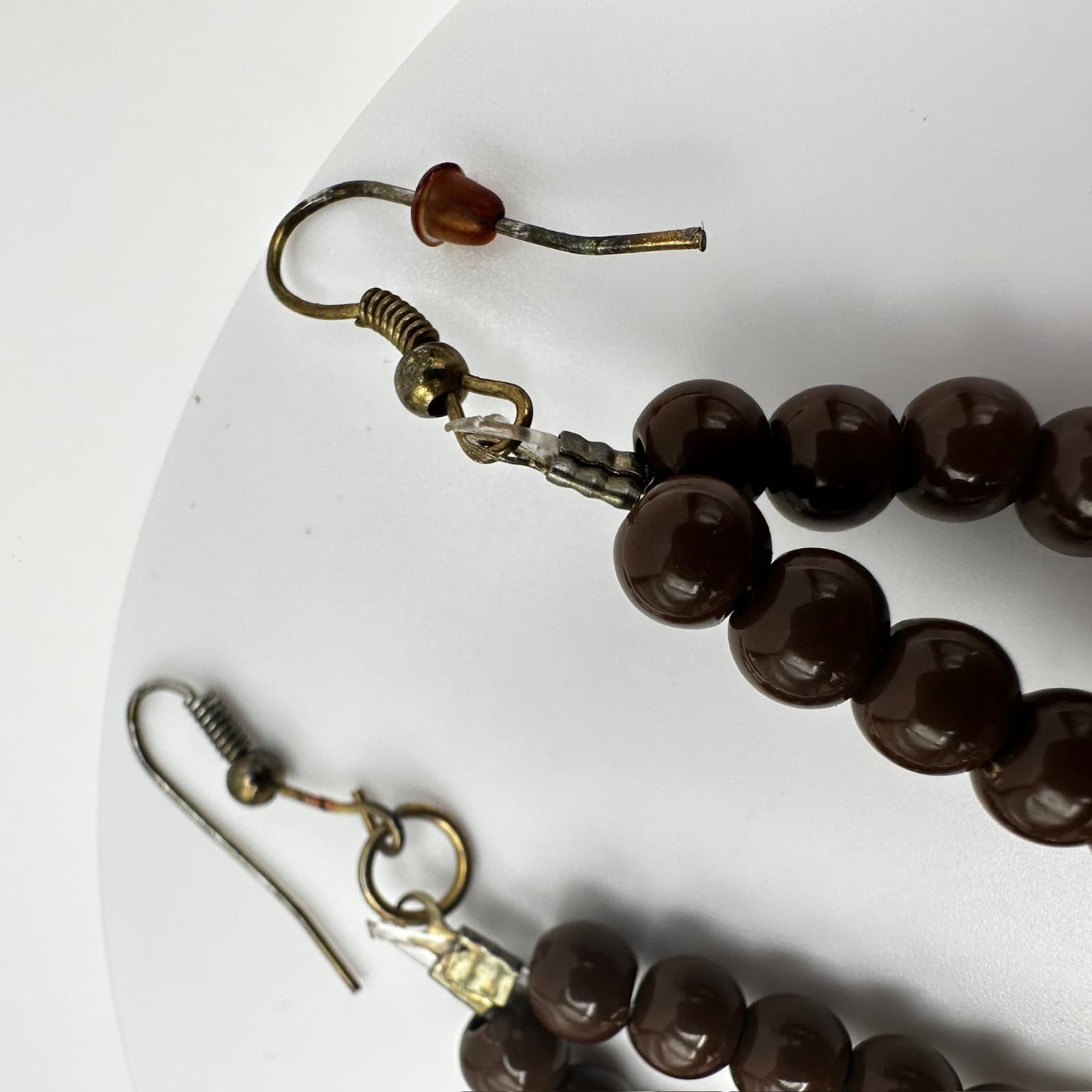 Vintage 90s Boho Brown Beaded Statement Dangle Earrings Gold Tone Large Fashion - Thumbnail 12