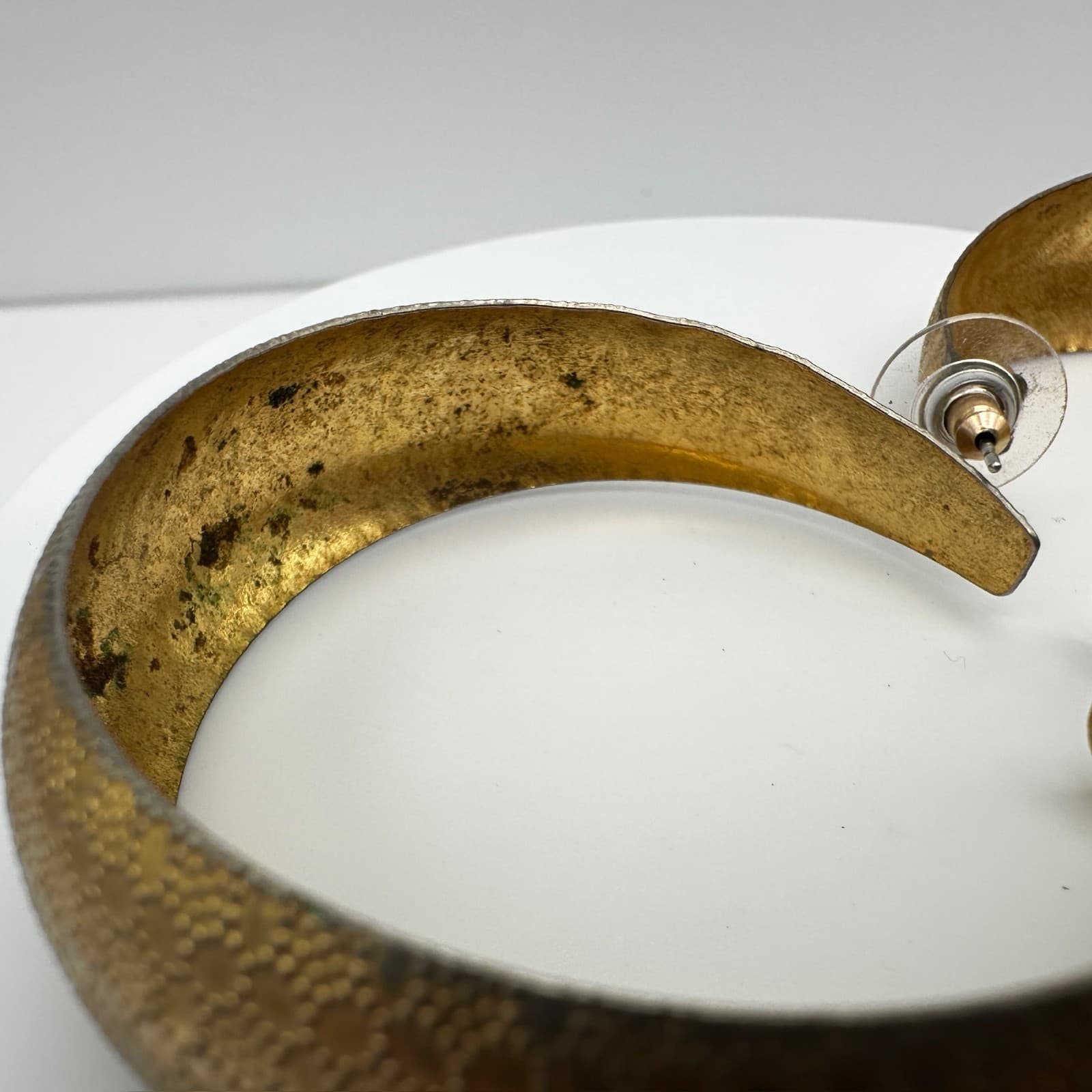 Vintage 80s Gold Tone Textured Hoop Earrings Statement Boho Women's Jewelry - Thumbnail 8