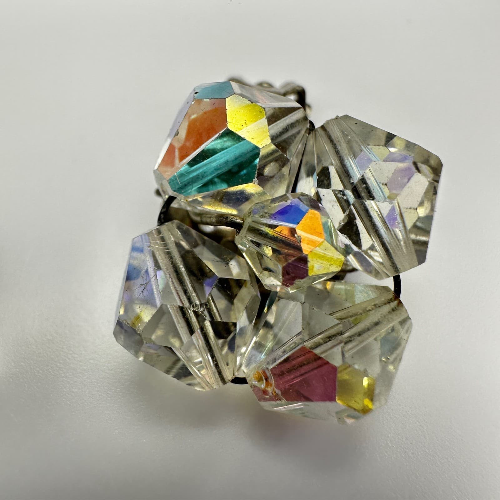 Vintage 50s 60s Aurora Borealis Glass Earrings Iridescent Boho Women's Jewelry - Thumbnail 8