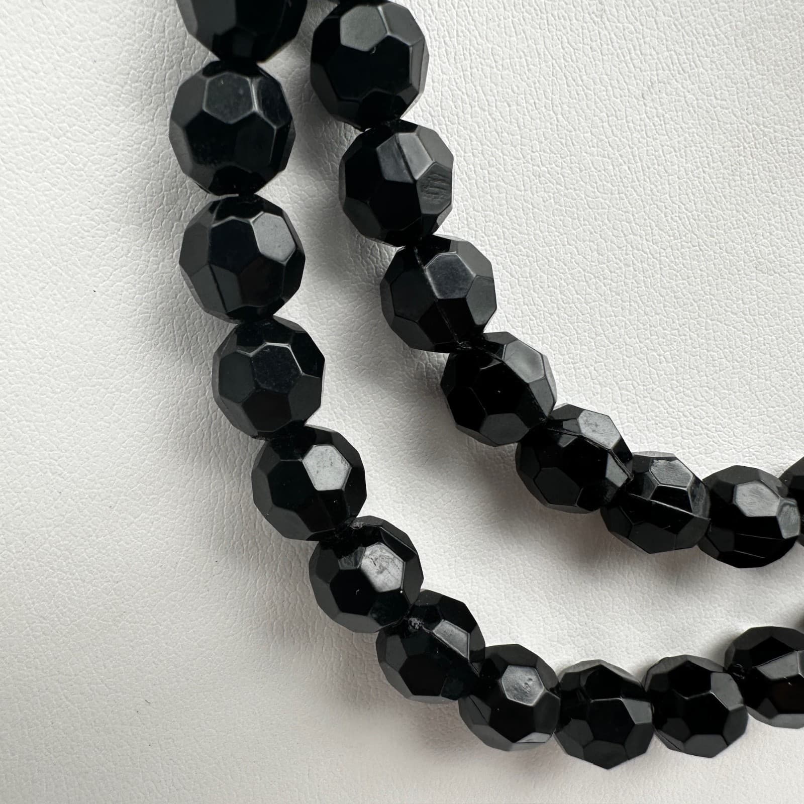 Vintage 90s Black Faceted Bead Double Strand Necklace Women's Classic Jewelry - Thumbnail 5
