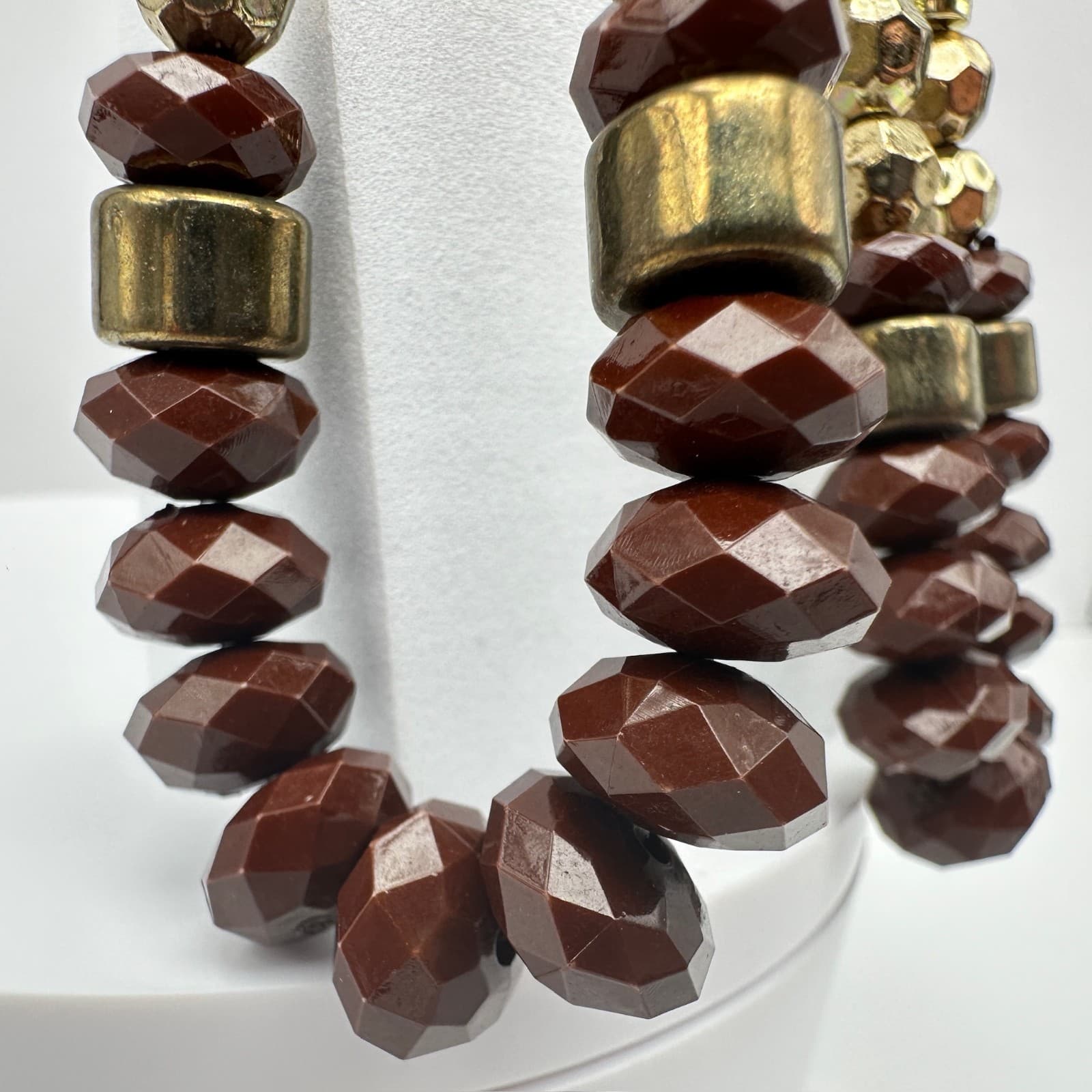 Vintage 90s Boho Brown Beaded Statement Dangle Earrings Gold Tone Large Fashion - Thumbnail 7