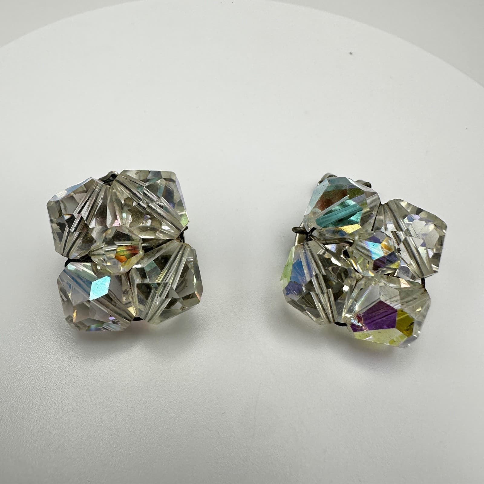 Vintage 50s 60s Aurora Borealis Glass Earrings Iridescent Boho Women's Jewelry - Thumbnail 7