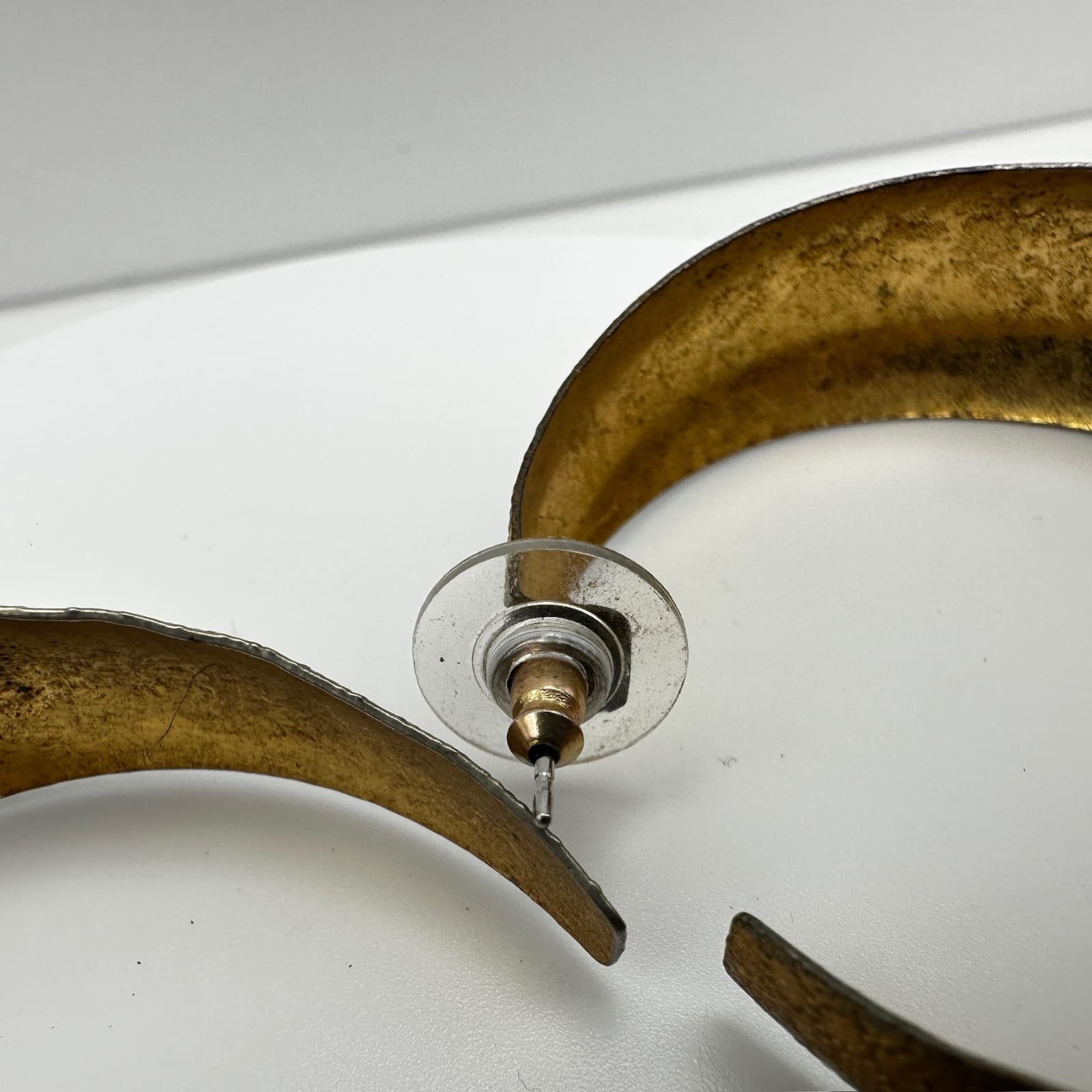 Vintage 80s Gold Tone Textured Hoop Earrings Statement Boho Women's Jewelry - Thumbnail 10