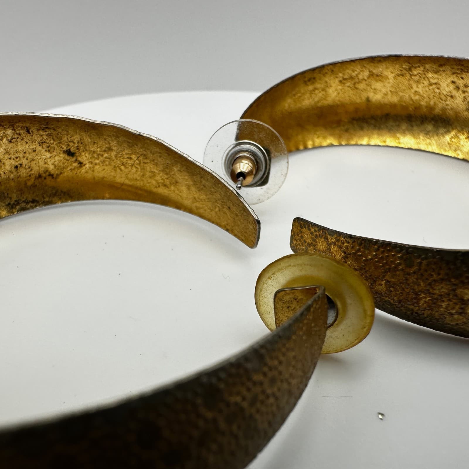 Vintage 80s Gold Tone Textured Hoop Earrings Statement Boho Women's Jewelry - Thumbnail 9