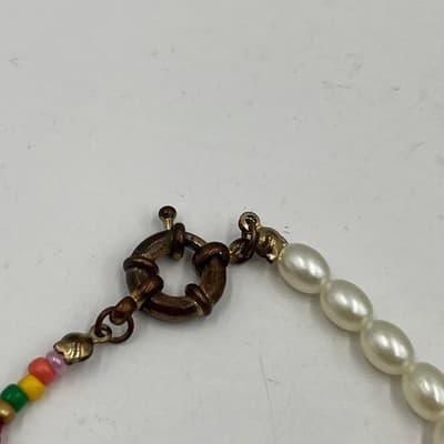 Vintage 3pc Beaded Bracelet Set Faux Pearl Eiffel Tower Charm Boho Multi Strand - Thumbnail 3