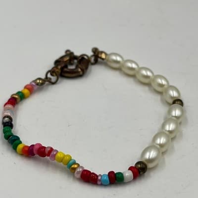 Vintage 3pc Beaded Bracelet Set Faux Pearl Eiffel Tower Charm Boho Multi Strand - Thumbnail 4