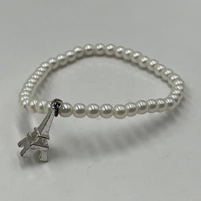 Vintage 3pc Beaded Bracelet Set Faux Pearl Eiffel Tower Charm Boho Multi Strand - Thumbnail 8