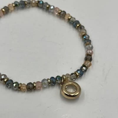 Vintage 3PC Multi-Color Faceted Glass Bead Bracelet Set Stack Gold Crystal Charm - Thumbnail 2