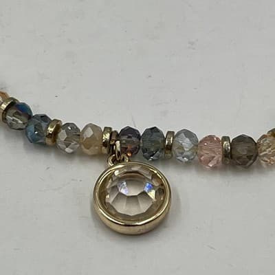 Vintage 3PC Multi-Color Faceted Glass Bead Bracelet Set Stack Gold Crystal Charm - Thumbnail 4