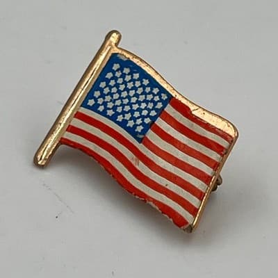 Vintage American Flag Lapel Pin US Stars Stripes Patriotic Brooch Hong Kong - Thumbnail 3