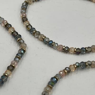 Vintage 3PC Multi-Color Faceted Glass Bead Bracelet Set Stack Gold Crystal Charm - Thumbnail 3