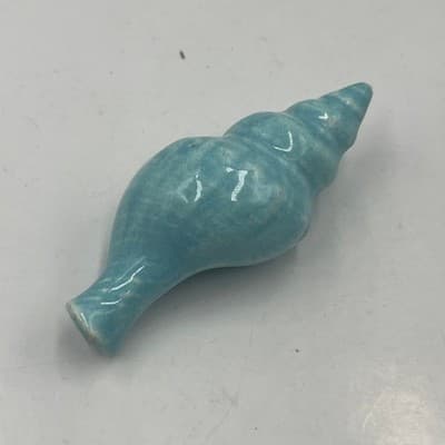 Vintage Blue Ceramic Conch Shell Pendant Bead Handcrafted Nautical Ocean Jewelry - Thumbnail 2