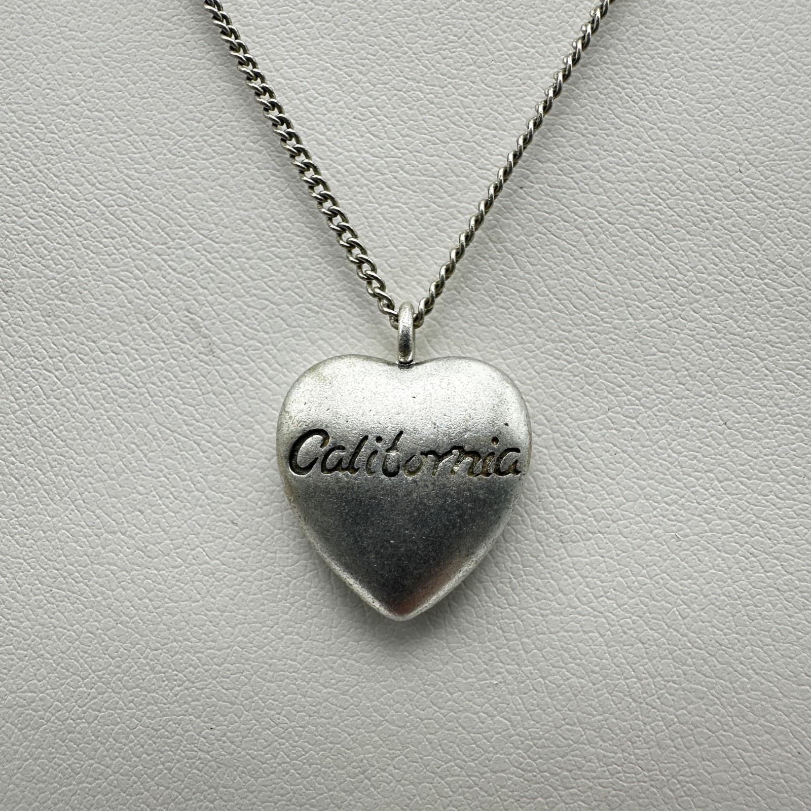 Vintage Y2K California Heart Pendant Necklace Silver Tone State Souvenir Charm - Thumbnail 4