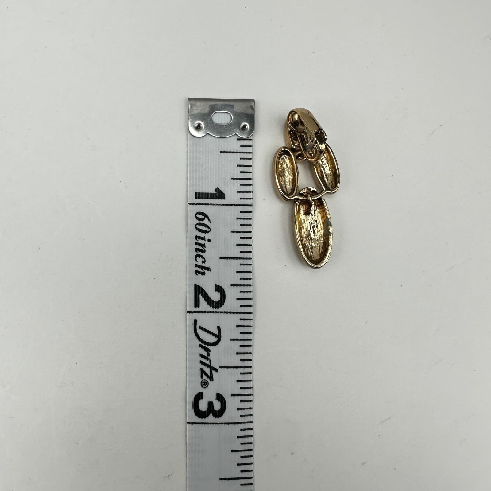 Vintage 80s 90s Gold Tone Textured Oval Drop Clip On Earrings Fashion Jewelry - Thumbnail 7