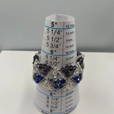 Vintage Set of 2 Beaded Stretch Bracelet Purple Blue Faceted Crystal Silver Tone - Thumbnail 7