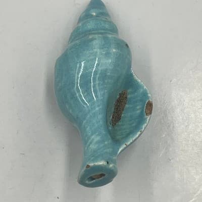 Vintage Blue Ceramic Conch Shell Pendant Bead Handcrafted Nautical Ocean Jewelry - Thumbnail 3