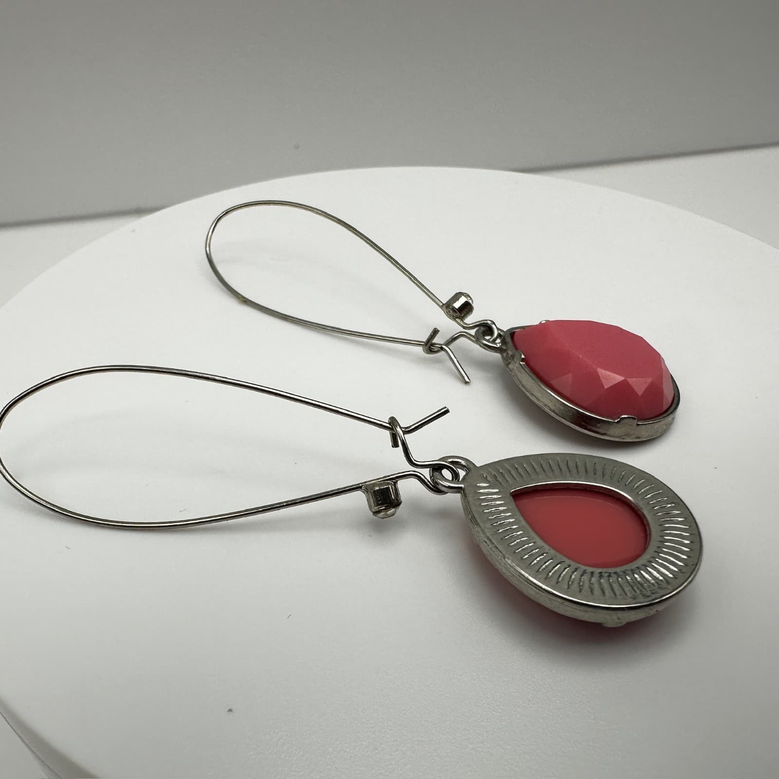 VTG 90s Pink Teardrop Dangle Earrings Faceted Rhinestone Stone Women's Jewelry - Thumbnail 6