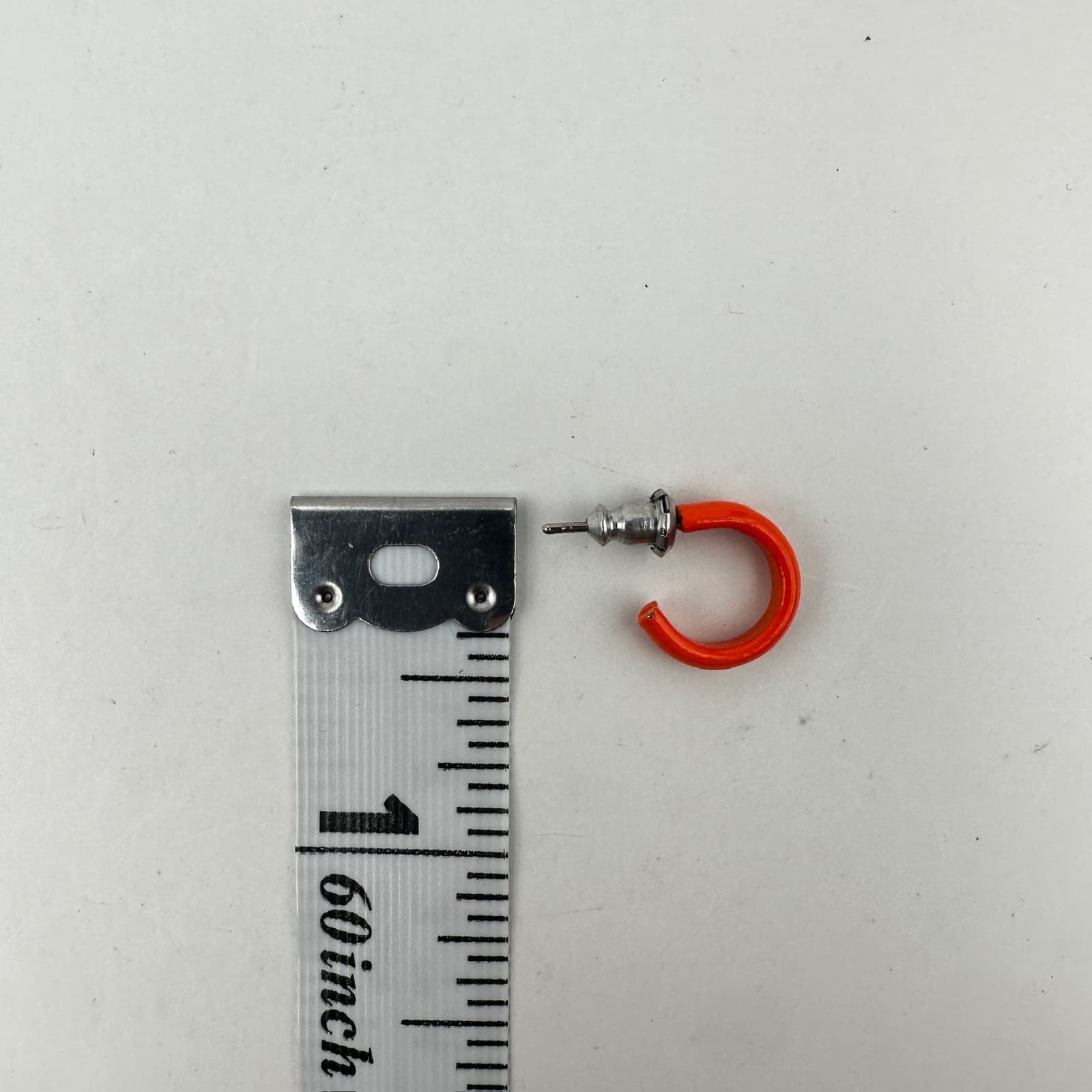 Vintage 90s Orange Enamel Hoop Earrings Silver Tone Fashion Retro Jewelry - Thumbnail 9