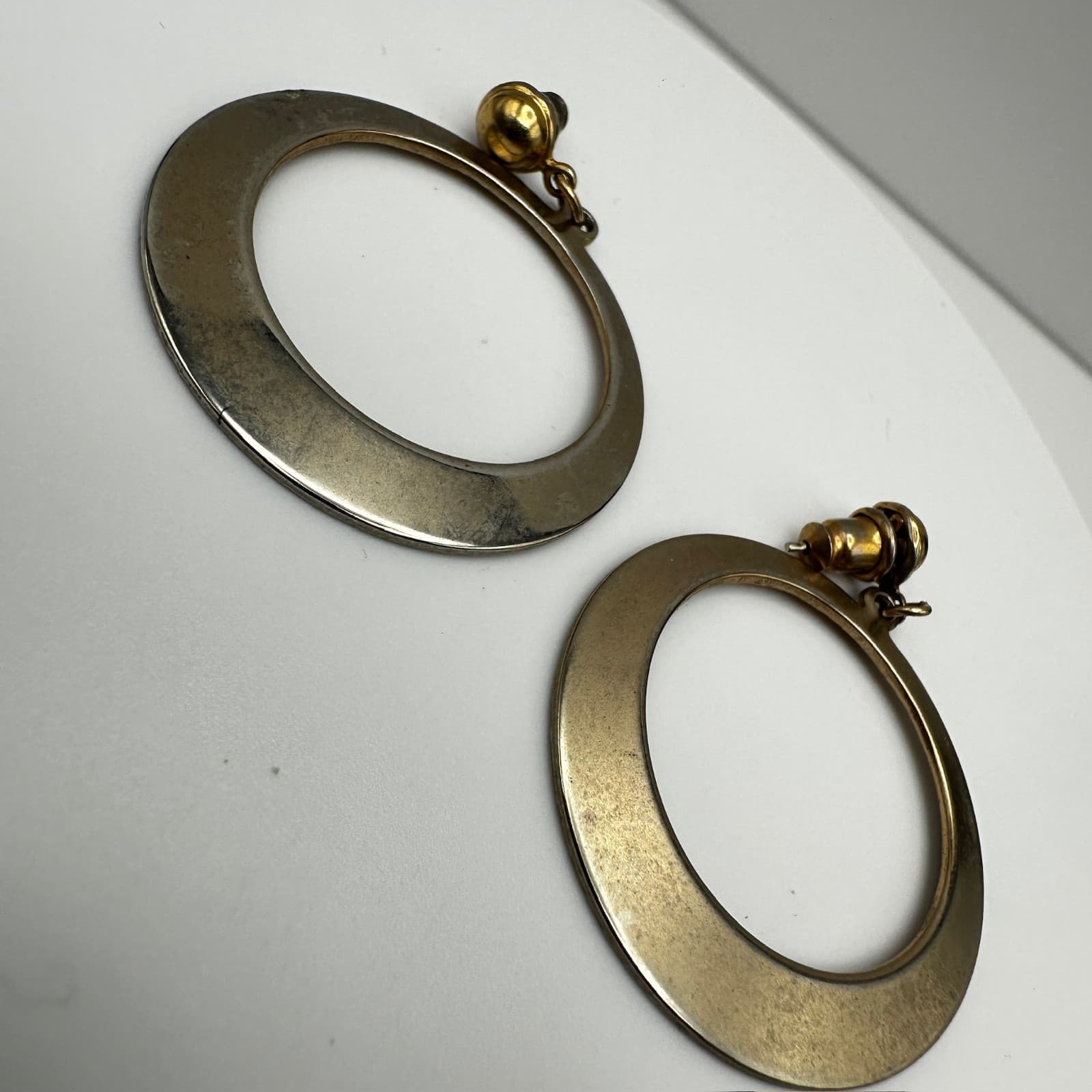 Vintage 80s Gold Tone Tapered Hoop Dangle Earrings Statement Women's Jewelry - Thumbnail 4