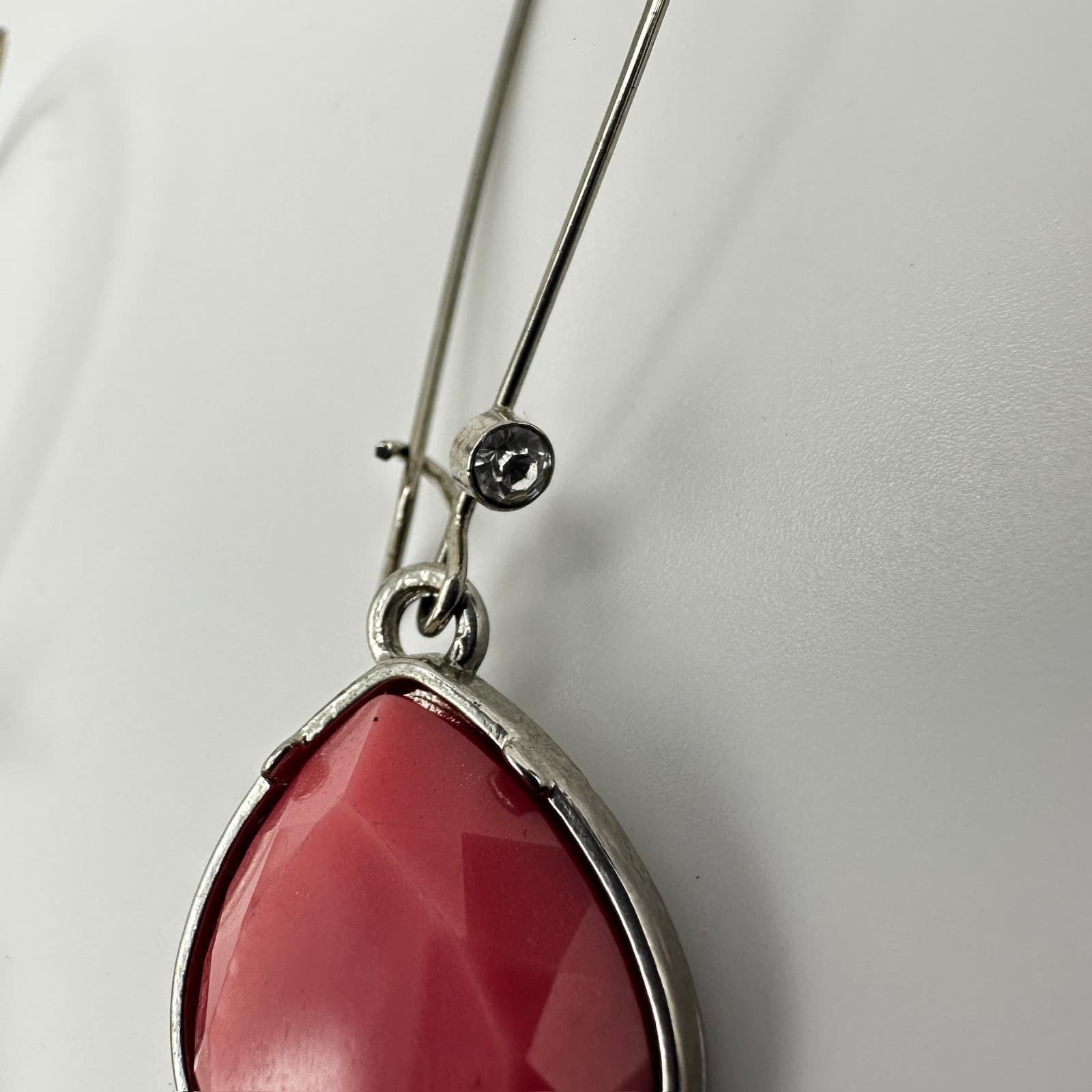 VTG 90s Pink Teardrop Dangle Earrings Faceted Rhinestone Stone Women's Jewelry - Thumbnail 5