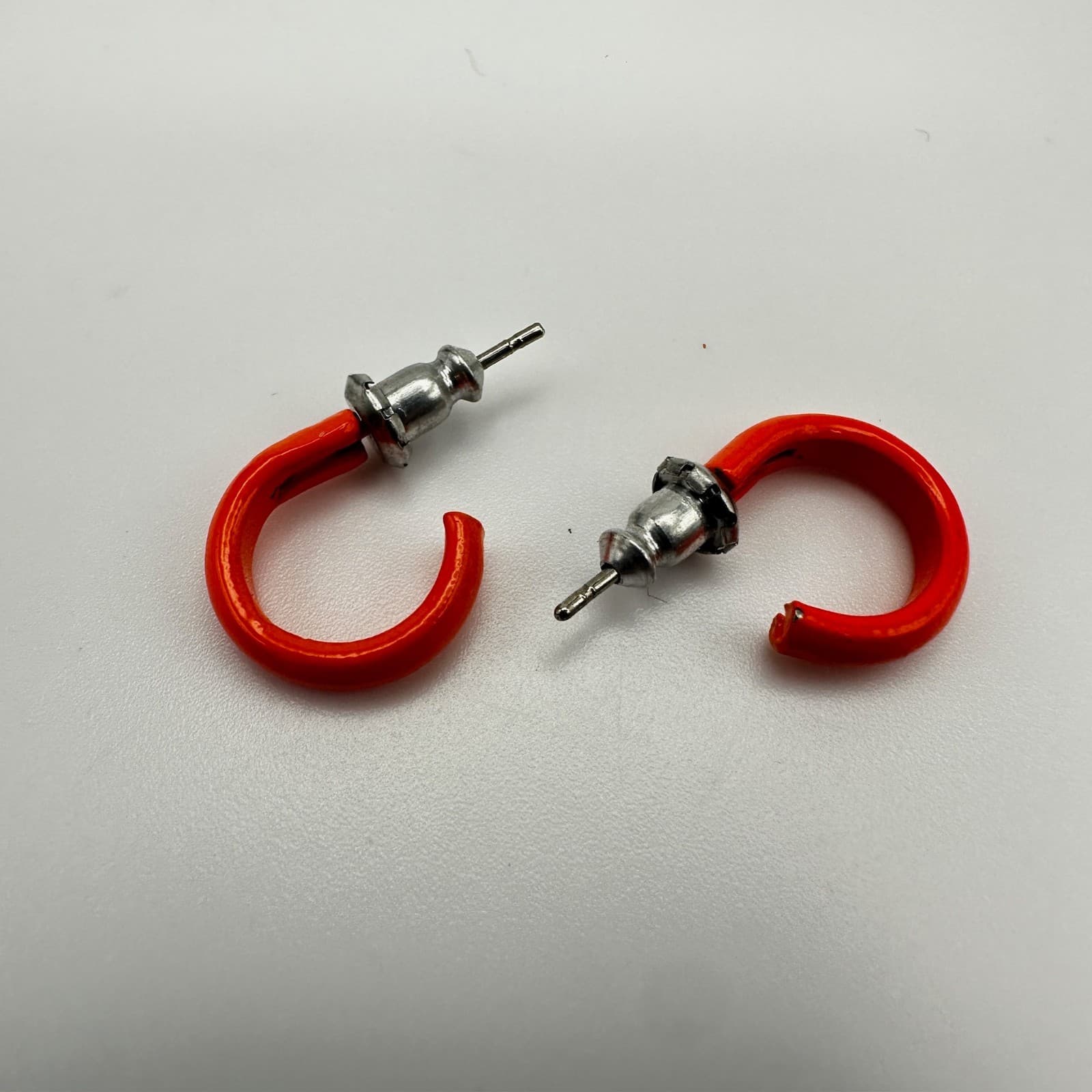 Vintage 90s Orange Enamel Hoop Earrings Silver Tone Fashion Retro Jewelry - Thumbnail 8
