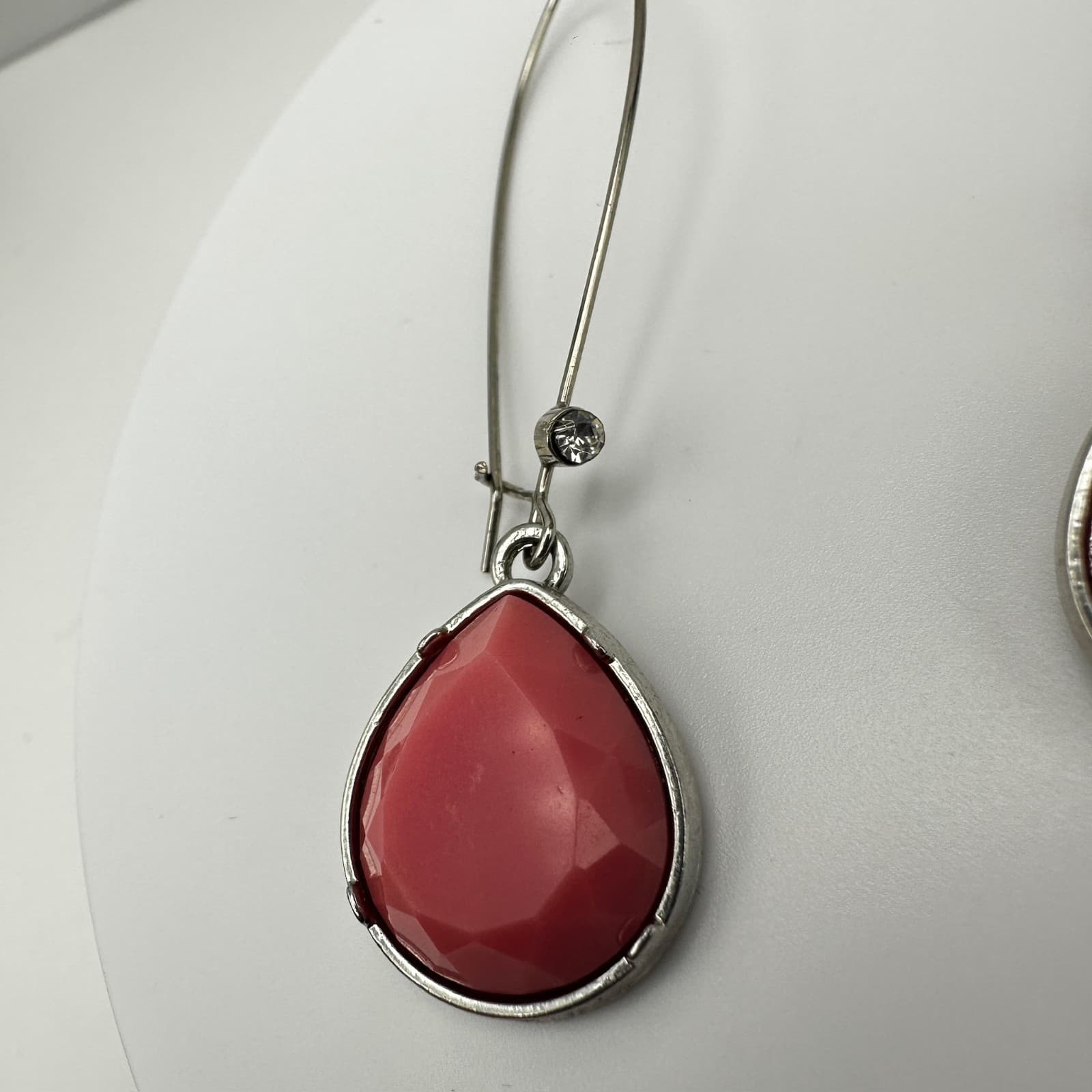 VTG 90s Pink Teardrop Dangle Earrings Faceted Rhinestone Stone Women's Jewelry - Thumbnail 4