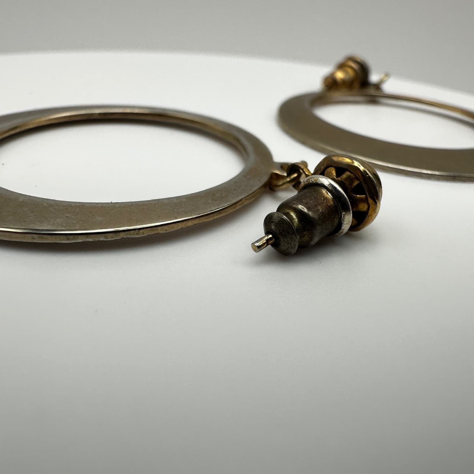 Vintage 80s Gold Tone Tapered Hoop Dangle Earrings Statement Women's Jewelry - Thumbnail 7