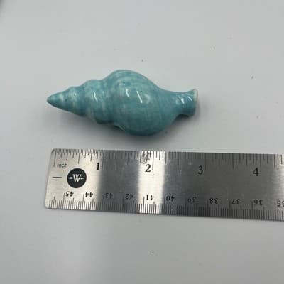 Vintage Blue Ceramic Conch Shell Pendant Bead Handcrafted Nautical Ocean Jewelry - Thumbnail 5