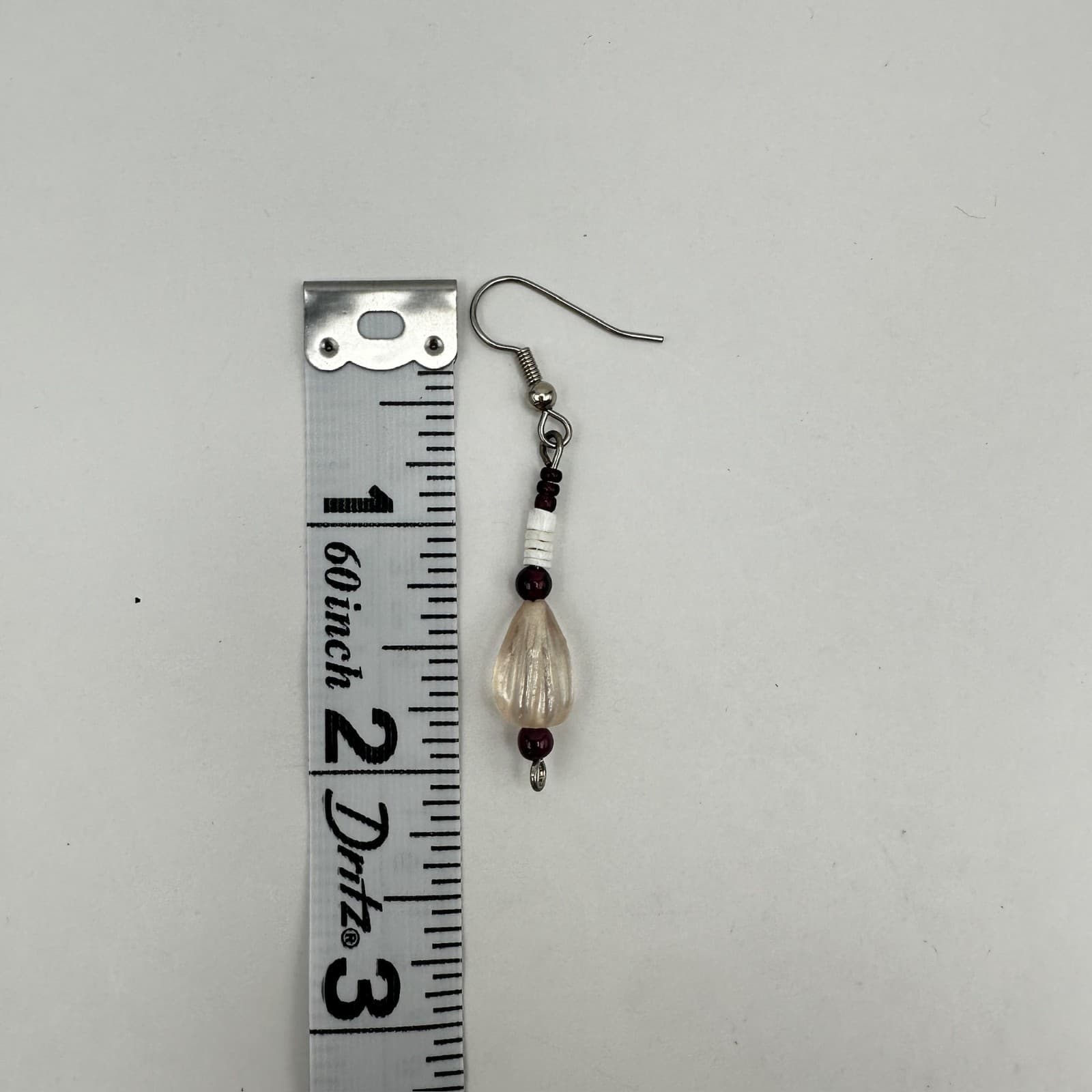 VTG 90s Boho Beaded Dangle Jewelry Earrings Silver Tone Burgundy White Tear Drop - Thumbnail 12