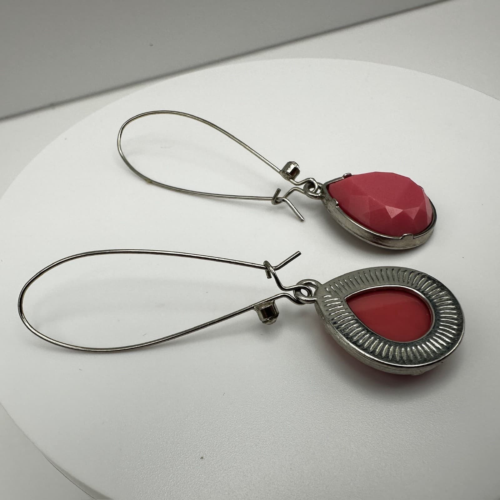 VTG 90s Pink Teardrop Dangle Earrings Faceted Rhinestone Stone Women's Jewelry - Thumbnail 7