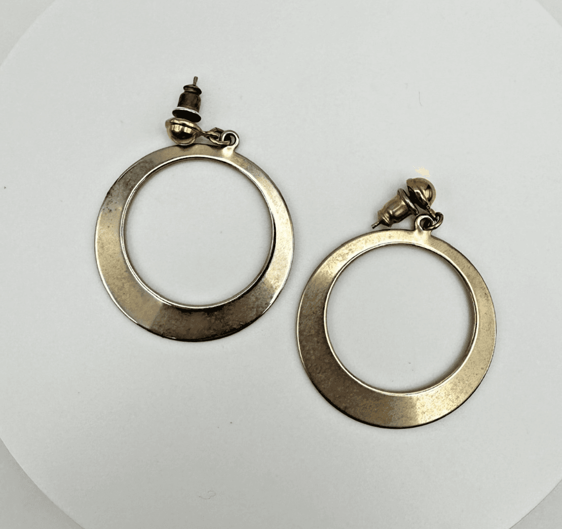 Vintage 80s Gold Tone Tapered Hoop Dangle Earrings Statement Women's Jewelry - Image 1