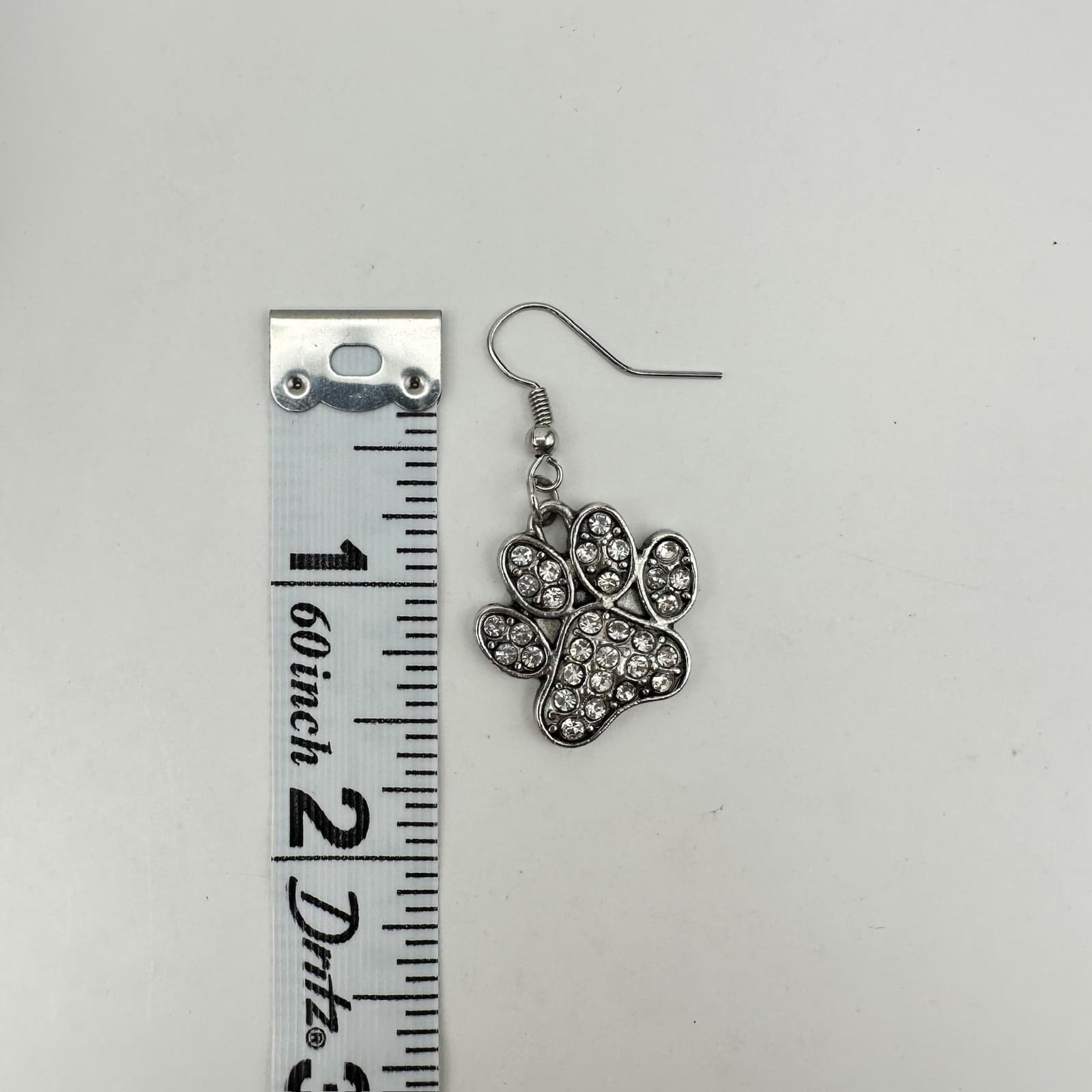 Vintage 90s Dog Paw Jewelry Silver Tone Crystal Animal Print Hook Earrings - Thumbnail 12