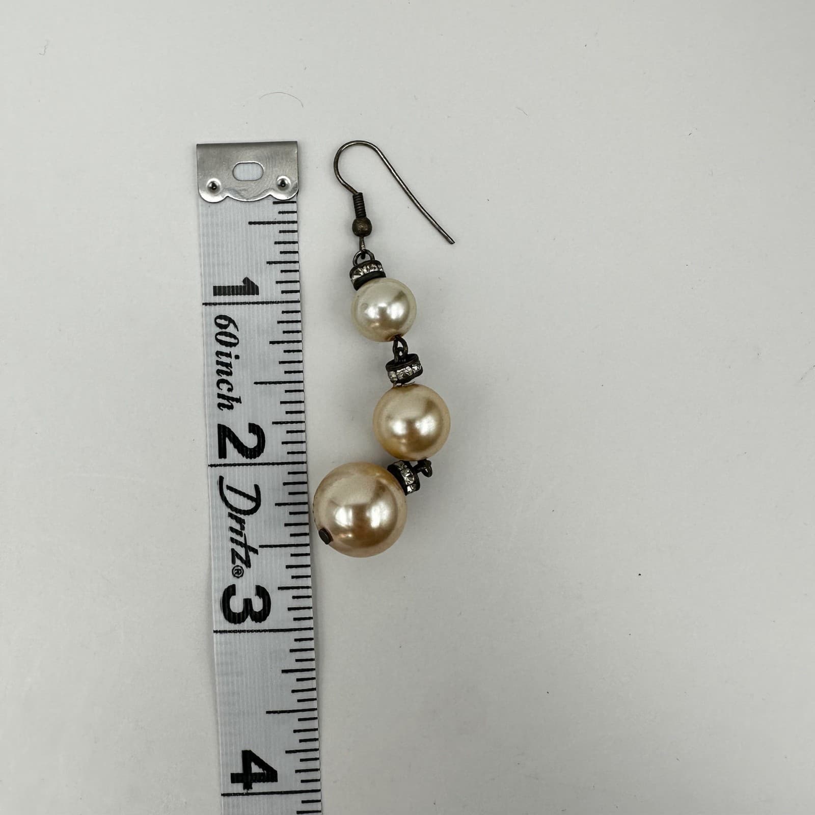 Vintage 90s Faux Pearl Drop Earrings Silver Tone Crystal Accents Jewelry - Thumbnail 11