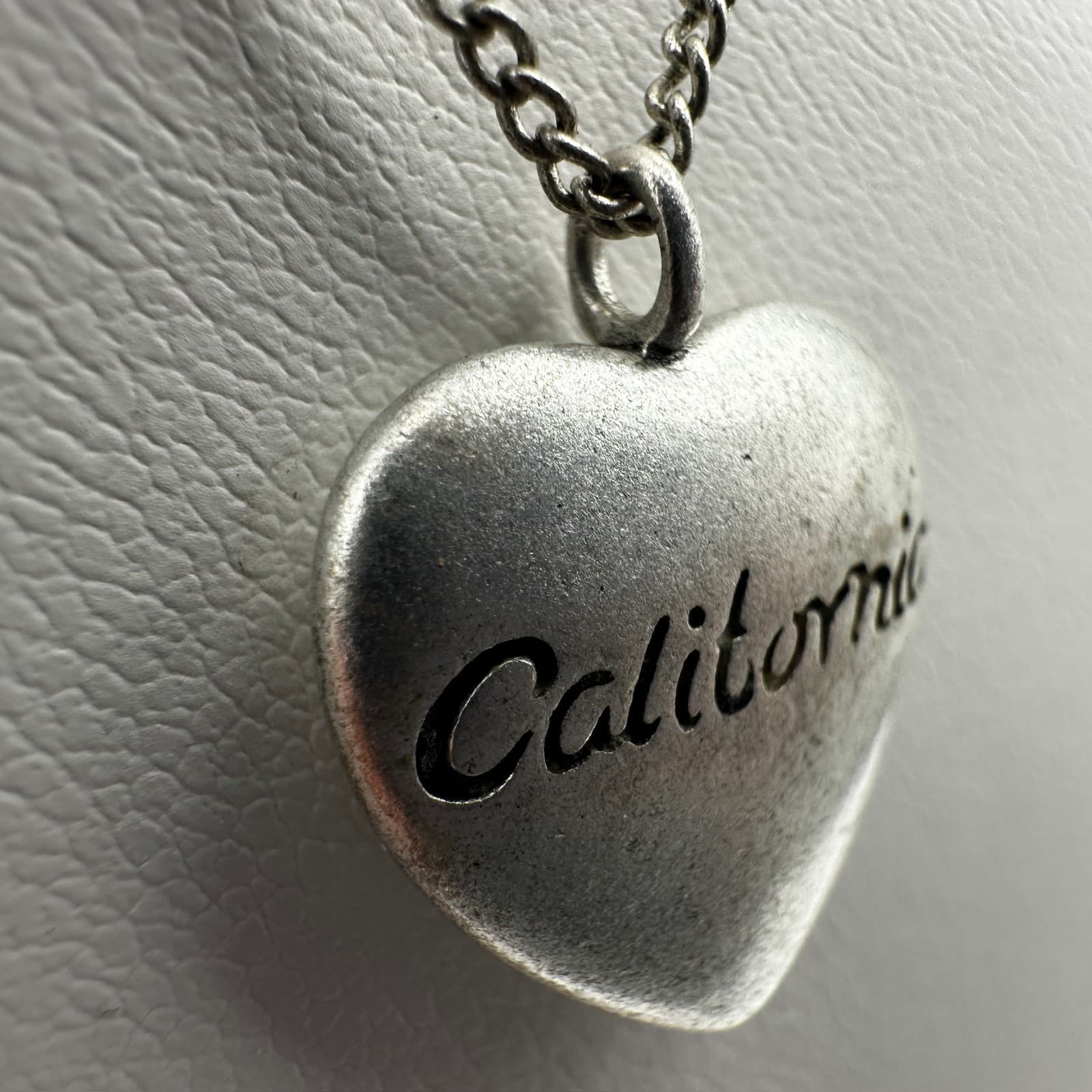 Vintage Y2K California Heart Pendant Necklace Silver Tone State Souvenir Charm - Thumbnail 7