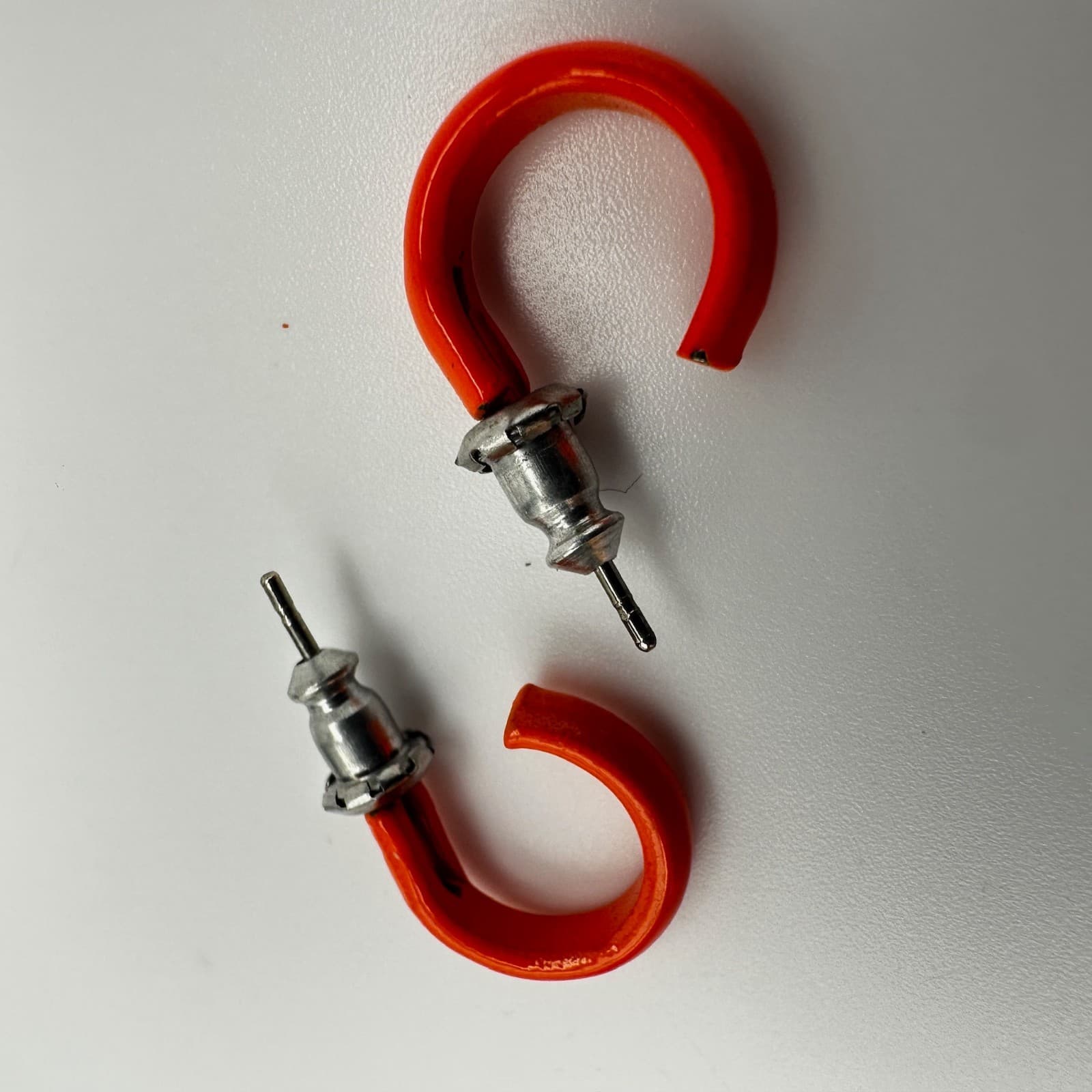 Vintage 90s Orange Enamel Hoop Earrings Silver Tone Fashion Retro Jewelry - Thumbnail 7