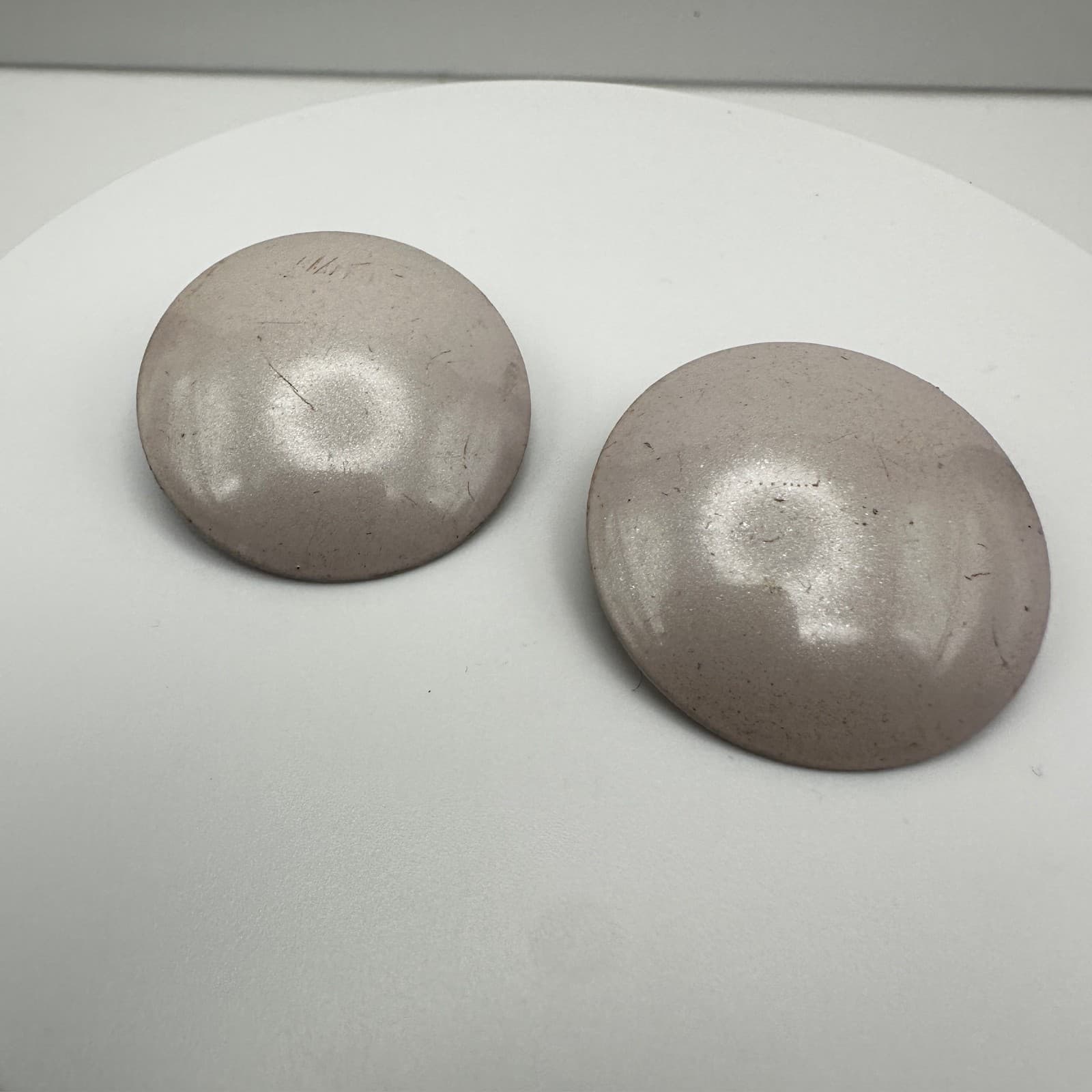 Vintage 80s Enamel Button Jewelry Earrings Large Round Mod Fashion Mauve Tone - Thumbnail 7