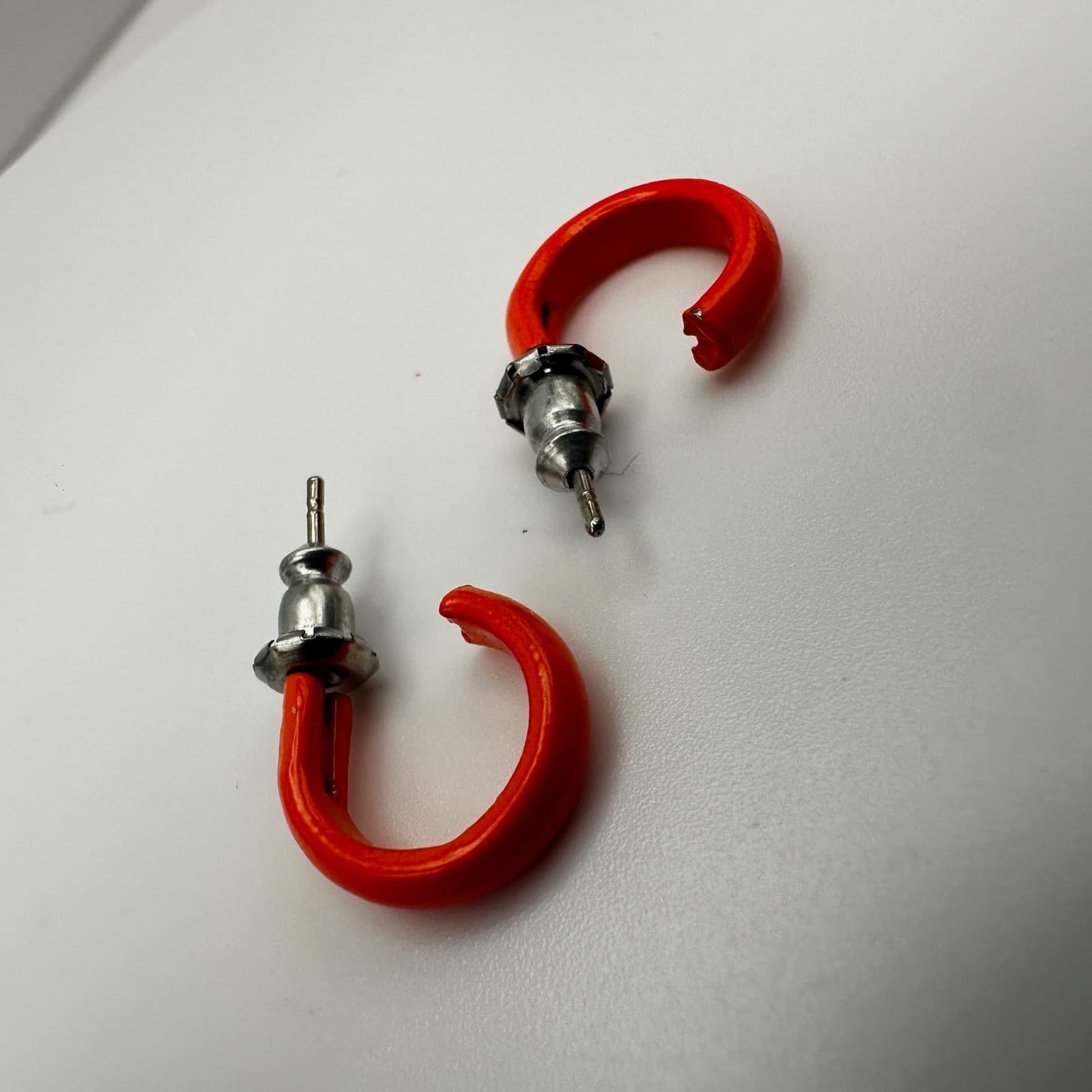 Vintage 90s Orange Enamel Hoop Earrings Silver Tone Fashion Retro Jewelry - Thumbnail 6