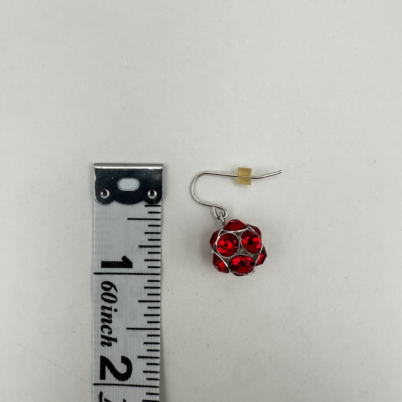 Vintage 90s Red Crystal Disco Ball Earrings Silver Tone Jewelry Hook Dangle - Thumbnail 9