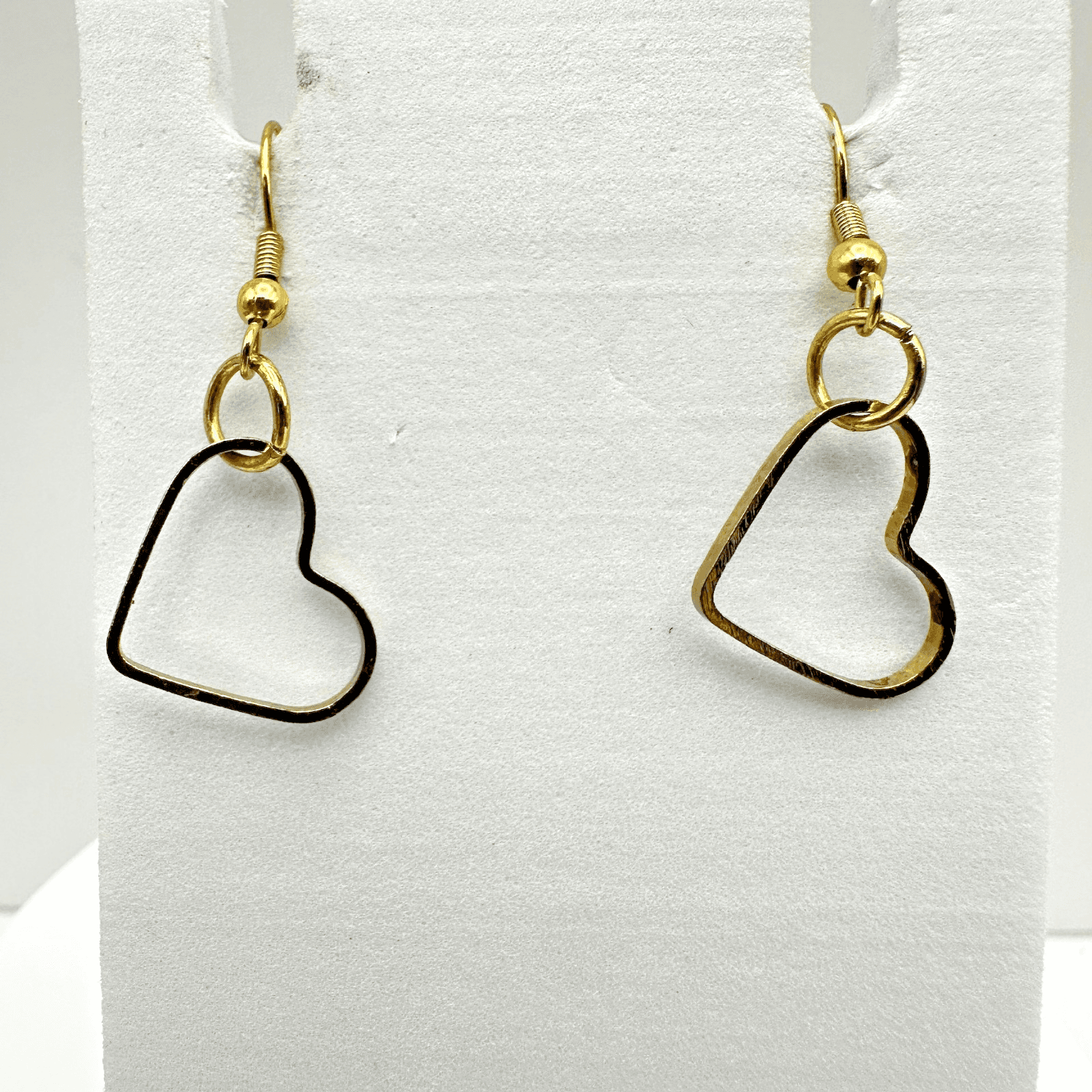 Vintage 90s Heart Dangle Earrings Gold tone Open Frame Minimalist Jewelry - Image 1