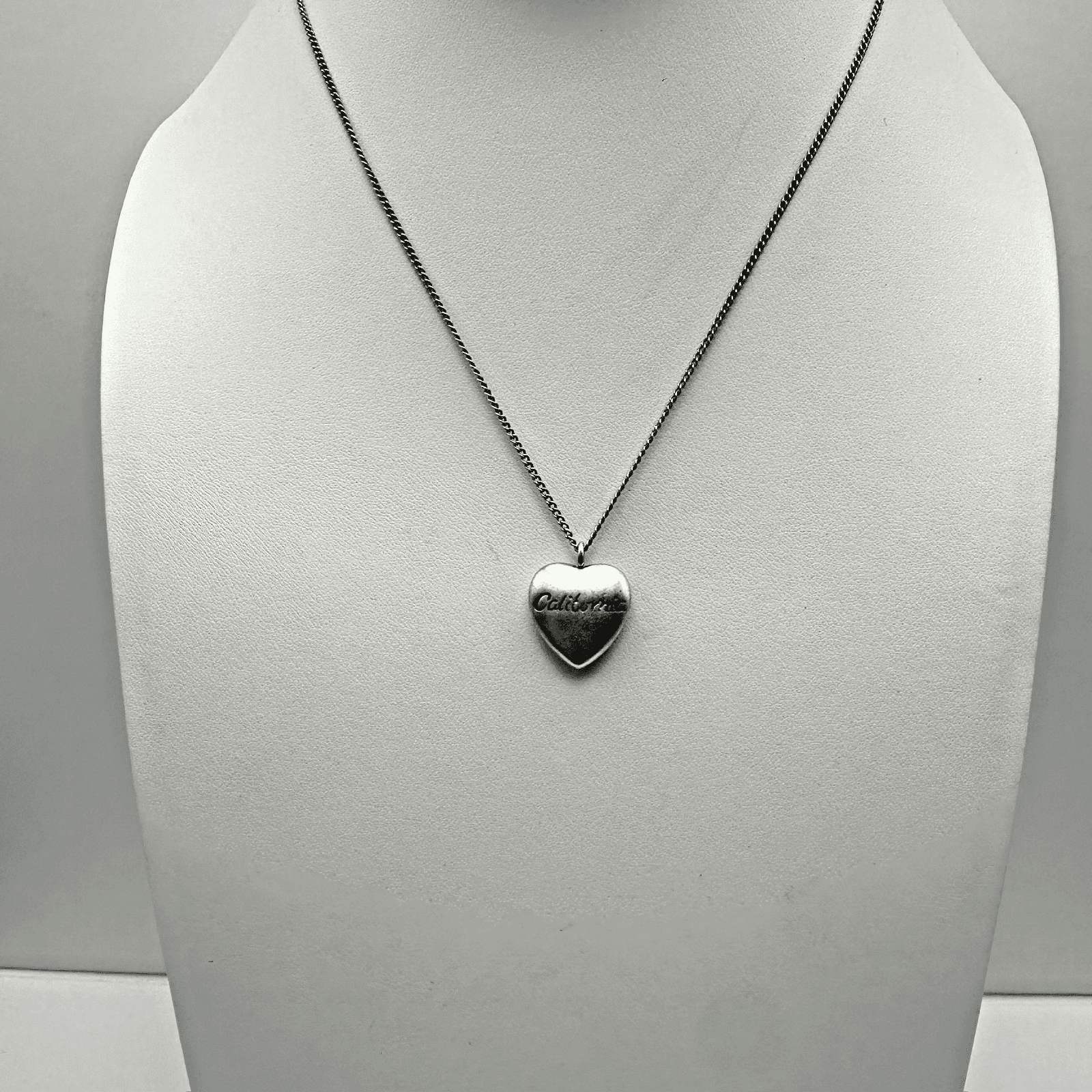 Vintage Y2K California Heart Pendant Necklace Silver Tone State Souvenir Charm - Thumbnail 3